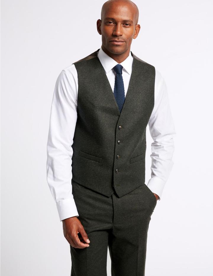 Marks & Spencer Textured Tailored Fit Waistcoat Dark Green