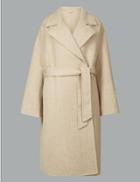 Marks & Spencer Herringbone Wrap Coat Almond