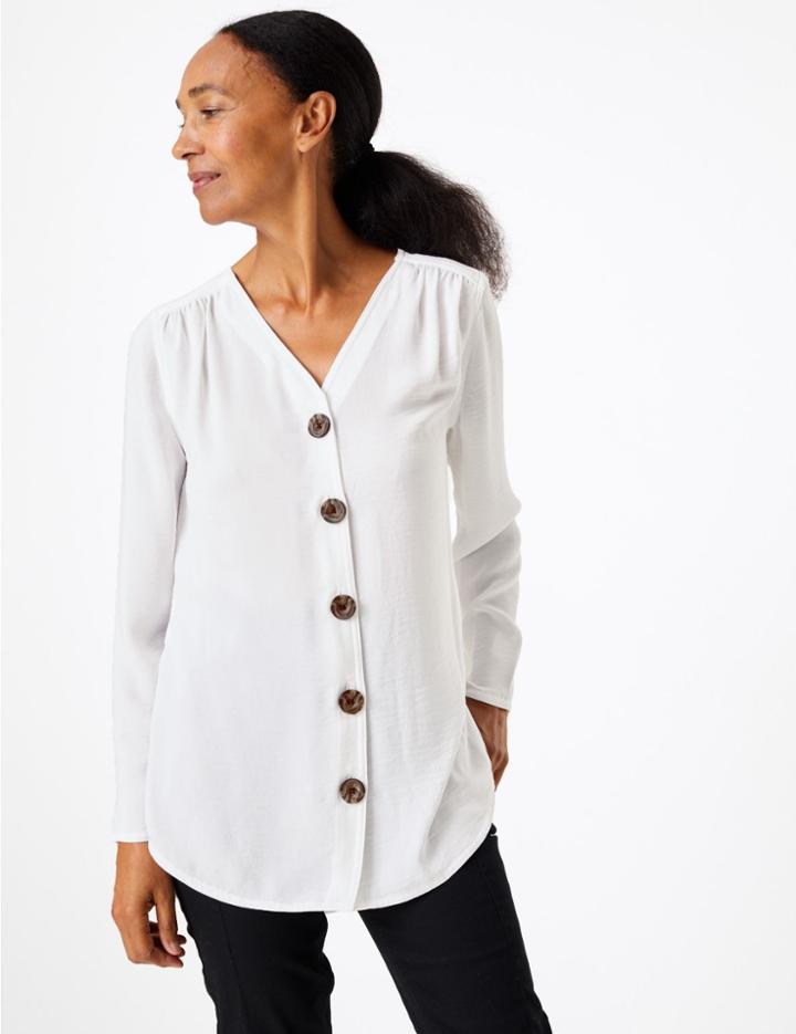 Marks & Spencer Longline V Neck Button Fastening Tunic Ivory