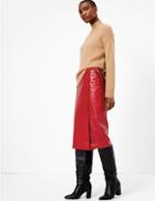 Marks & Spencer Leather Wrap Midi Skirt Morello Cherry