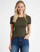 Marks & Spencer Cotton Rib Crew Neck T-shirt Khaki