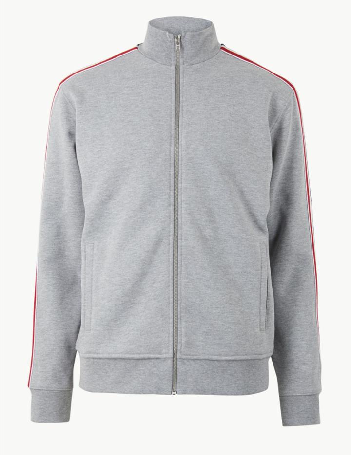 Marks & Spencer Cotton Rich Funnel Neck Sweatshirt Grey Marl