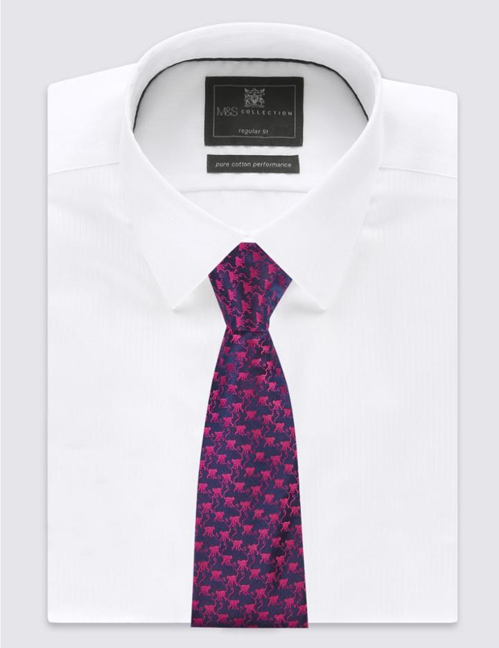 Marks & Spencer Pure Silk Cheeky Monkey Print Tie Magenta Mix