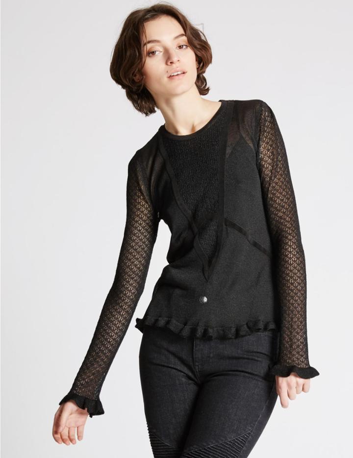 Marks & Spencer Textured Ruffle Jumper Black Mix