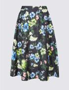 Marks & Spencer Jacquard Print A-line Midi Skirt Dark Navy Mix
