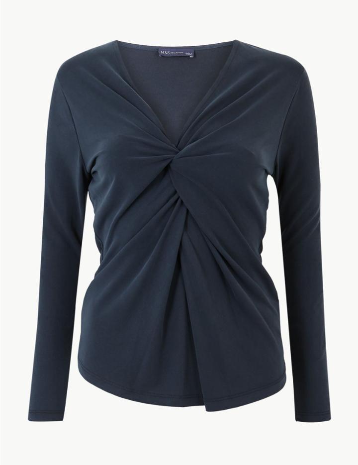 Marks & Spencer Twisted Front V-neck Long Sleeve T-shirt Black