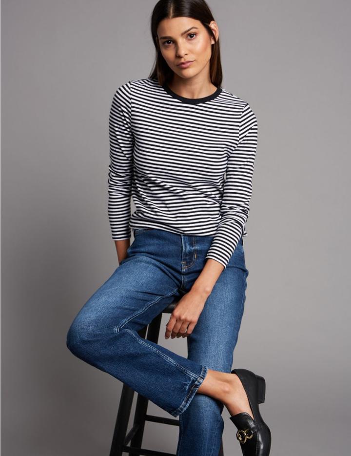 Marks & Spencer Pure Organic Cotton Striped Long Sleeve Top Black Mix