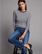 Marks & Spencer Pure Organic Cotton Striped Long Sleeve Top Black Mix