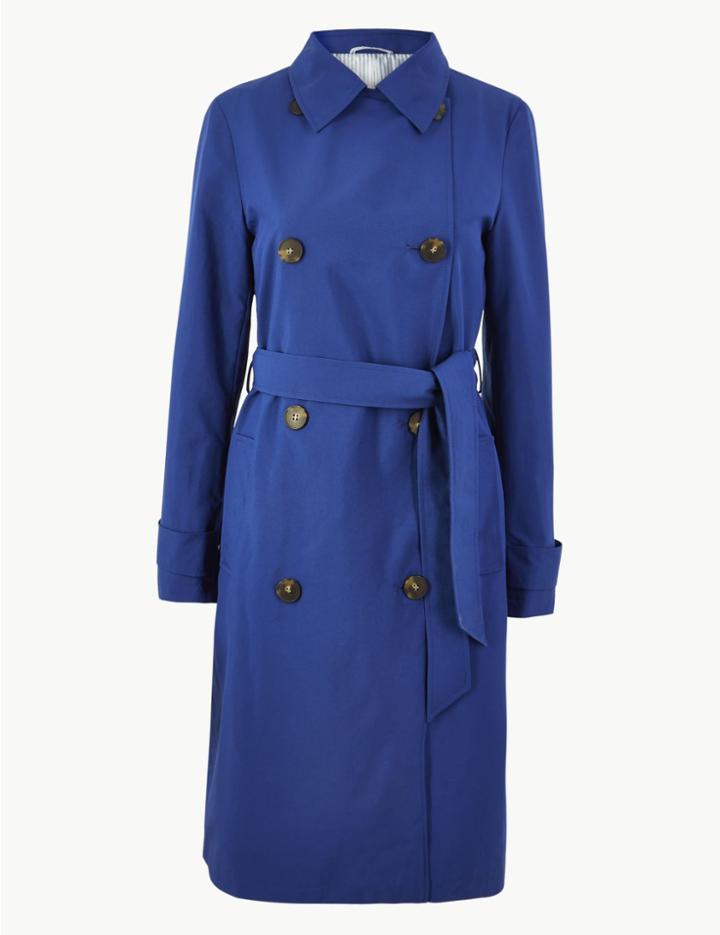 Marks & Spencer Double Breasted Trench Coat Rich Blue