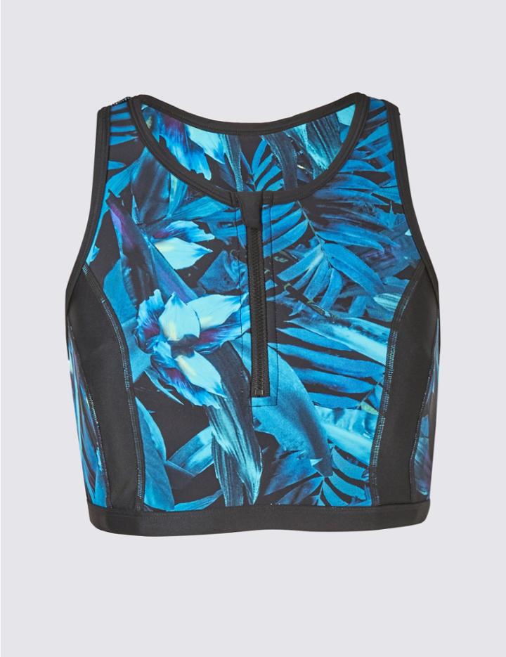 Marks & Spencer High Neck Printed Bikini Top Black Mix