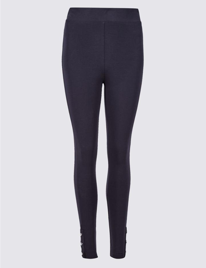 Marks & Spencer Cotton Rich Hem Button Leggings Navy Mix