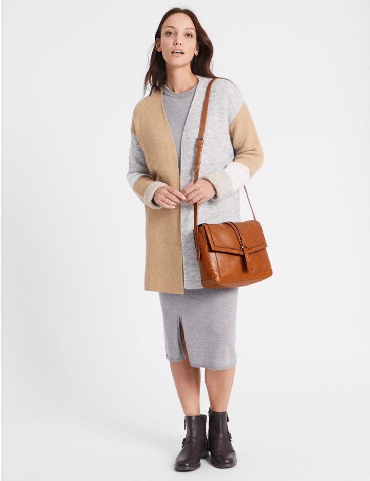 Marks & Spencer Leather Pin Stud Messenger Bag Tan