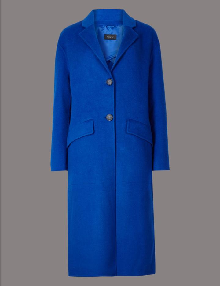 Marks & Spencer Wool Blend Single Breasted Coat Cobalt