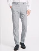 Marks & Spencer Linen Miracle Slim Fit Flat Front Trousers Grey
