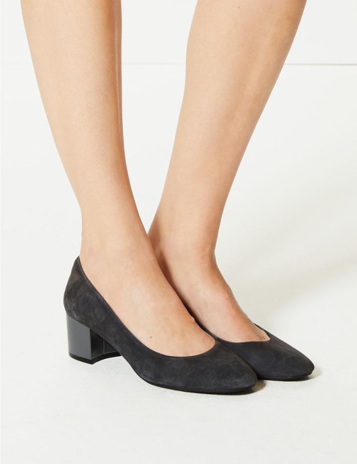 Marks & Spencer Block Heel Suede Court Shoes Grey