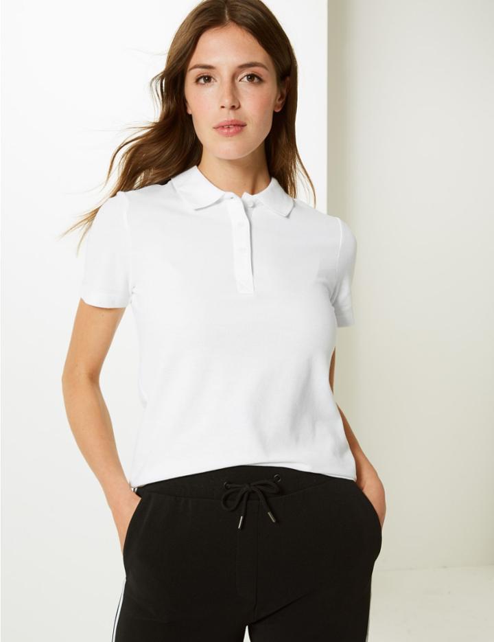 Marks & Spencer Pure Cotton Fitted Polo Shirt White