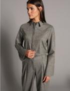 Marks & Spencer Split Cuff Long Sleeve Tweed Shirt Brown Mix