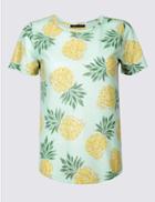 Marks & Spencer Printed Round Neck Short Sleeve T-shirt Green Mix