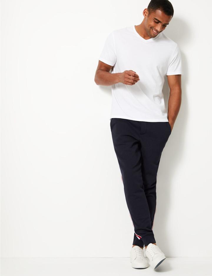 Marks & Spencer Pure Cotton Side Striped Joggers Navy