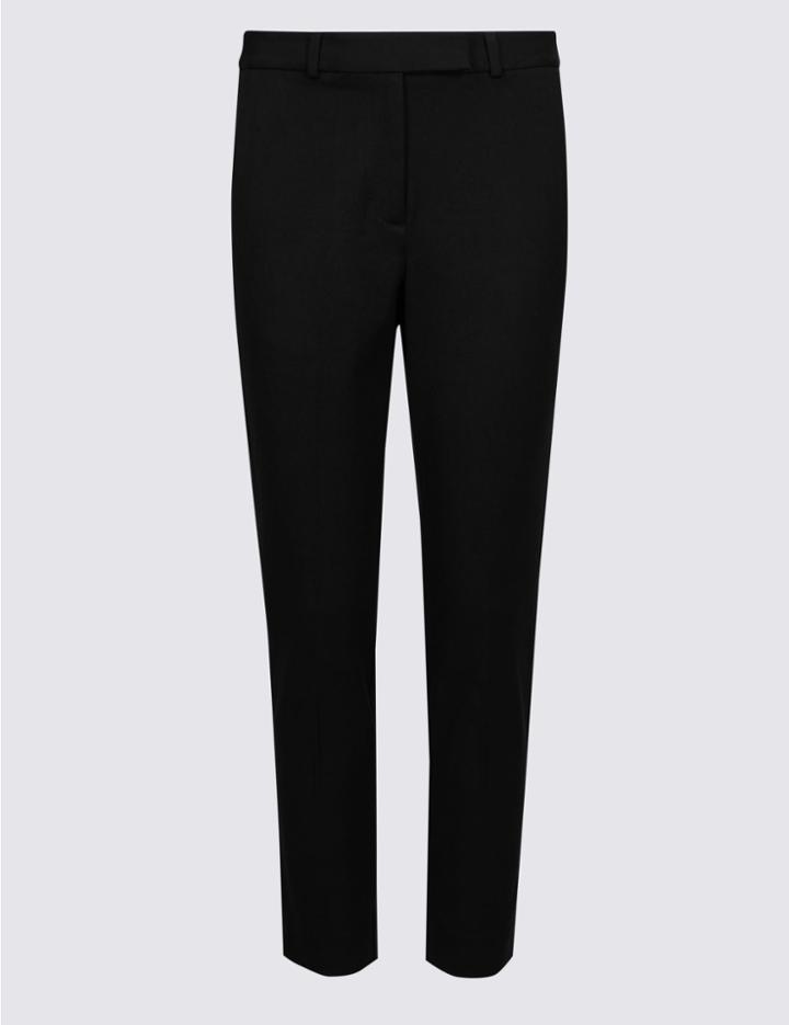 Marks & Spencer Petite Cotton Blend Slim Leg Trousers Black