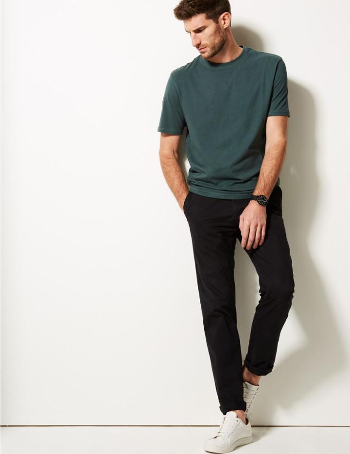 Marks & Spencer Pure Cotton Crew Neck T-shirt Medium Green