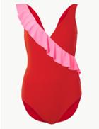 Marks & Spencer Secret Slimming&trade; Ruffle Plunge Swimsuit Pink Mix