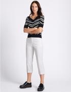 Marks & Spencer Cotton Rich Slim Leg Cropped Trousers Soft White