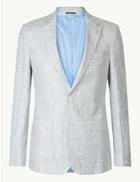 Marks & Spencer Linen Grey Checked Slim Fit Jacket Light Grey