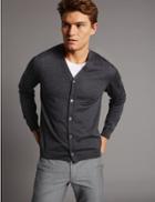 Marks & Spencer Button Front V-neck Cardigan Charcoal