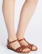 Marks & Spencer Wide Fit Leather Sandals With Footglove&trade; Tan