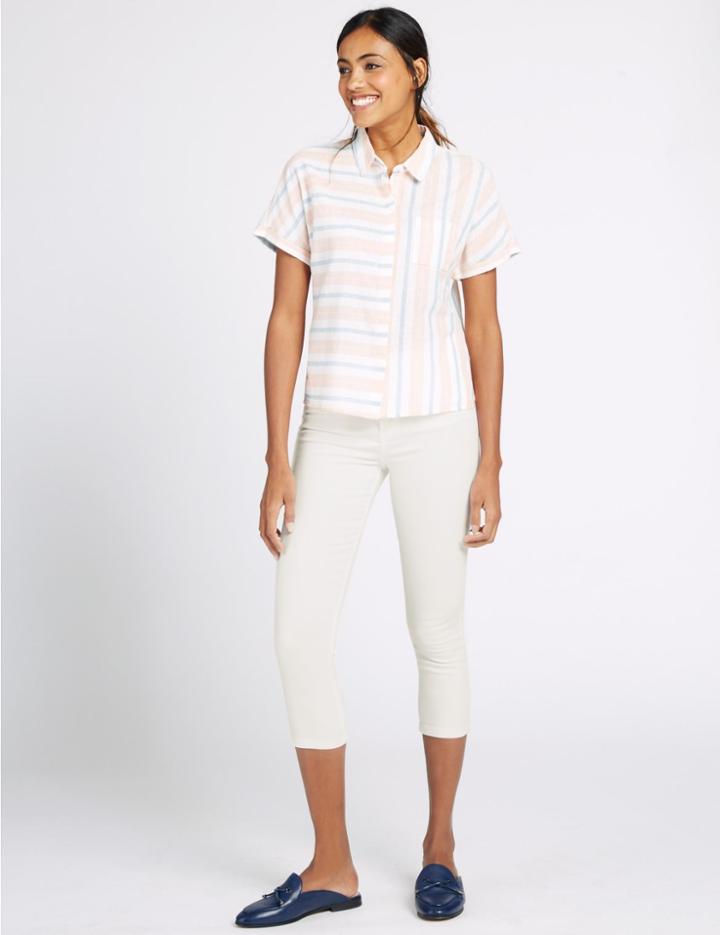 Marks & Spencer Mid Rise Cropped Skinny Leg Jeans Soft White