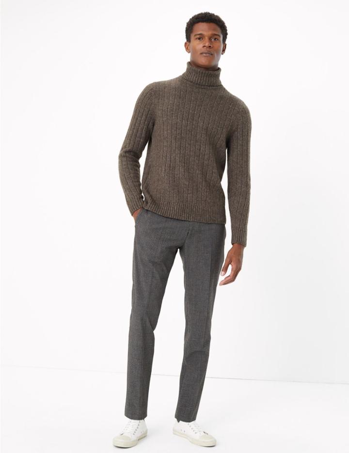 Marks & Spencer Skinny Fit Stretch Checked Trousers Burgundy Mix