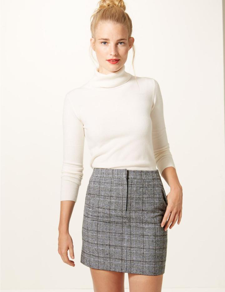 Marks & Spencer Checked A-line Mini Skirt Blue Mix