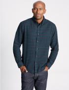 Marks & Spencer Pure Cotton Checked Shirt Dark Evergreen