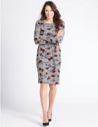 Marks & Spencer Printed Tunic Midi Dress With Belt Grey Mix