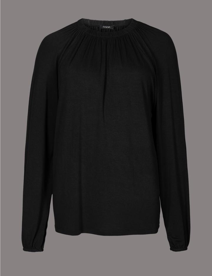 Marks & Spencer Ruched Neck Long Sleeve Top Black