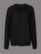 Marks & Spencer Ruched Neck Long Sleeve Top Black