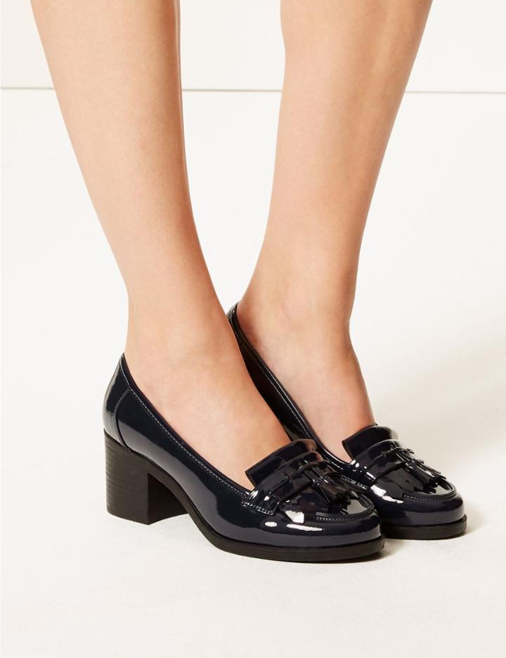 Marks & Spencer Wide Fit Fringe Detail Loafers Navy