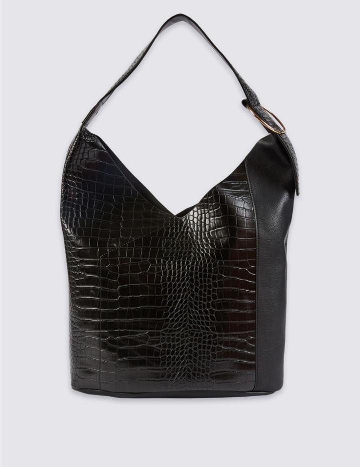 Marks & Spencer Faux Leather Ring Detail Hobo Bag Black Mix