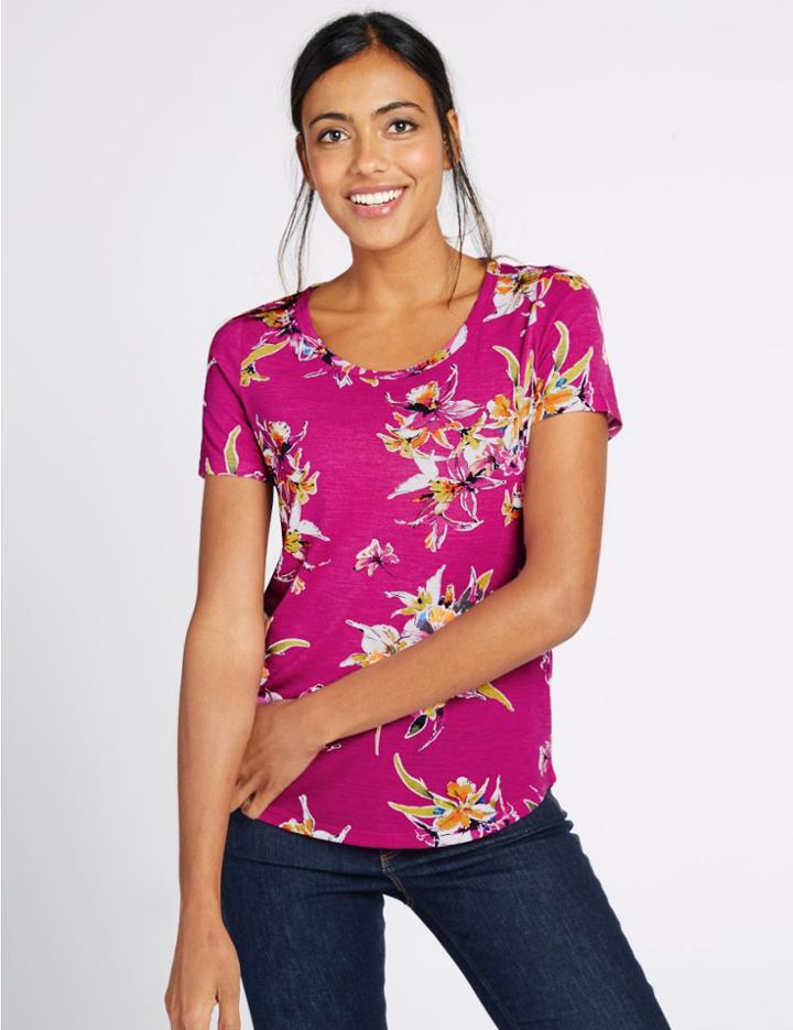 Marks & Spencer Floral Print Short Sleeve T-shirt Magenta Mix