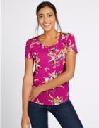 Marks & Spencer Floral Print Short Sleeve T-shirt Magenta Mix