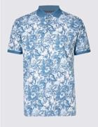 Marks & Spencer Slim Fit Pure Cotton Printed Polo Shirt Aqua