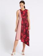 Marks & Spencer Colour Block Floral Print Wrap Midi Dress Pink Mix