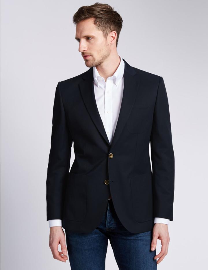 Marks & Spencer Notch Lapel 2 Button Blazer Navy