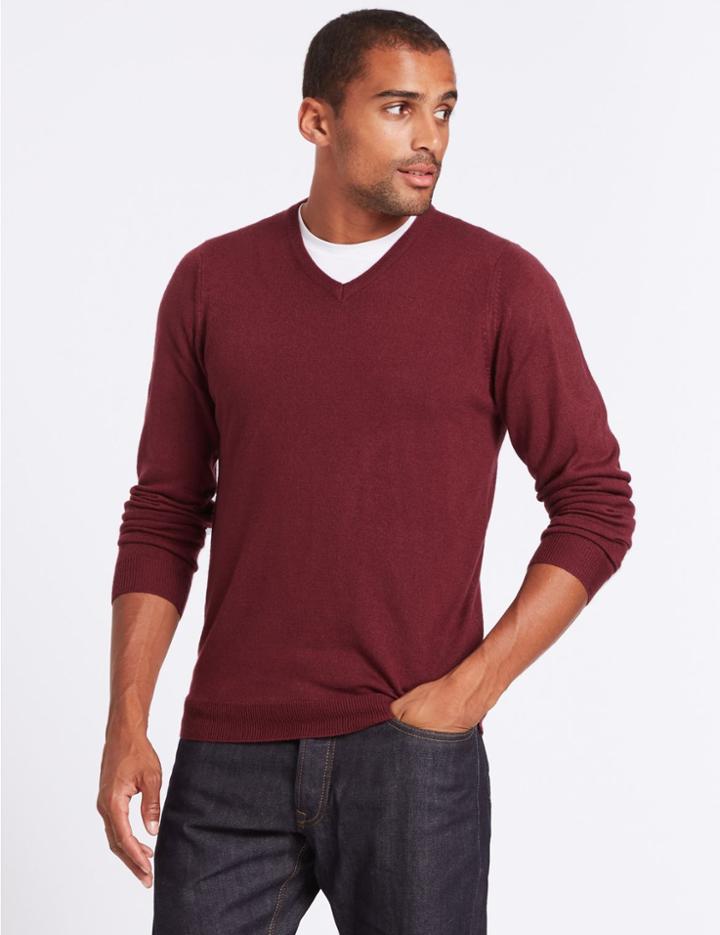 Marks & Spencer V-neck Jumper Raspberry