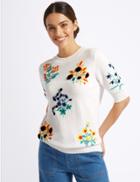 Marks & Spencer Pure Cotton Embroidered Round Neck Jumper Soft White