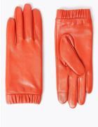 Marks & Spencer Touchscreen Leather Cuffed Gloves Orange