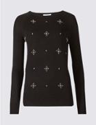 Marks & Spencer Beaded Round Neck Jumper Black Mix