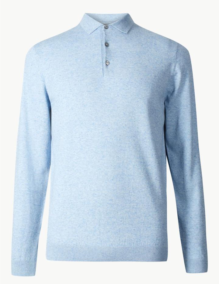 Marks & Spencer Cotton Rich Polo Shirt Light Blue