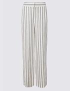 Marks & Spencer Pure Linen Striped Wide Leg Flared Trousers Ivory Mix